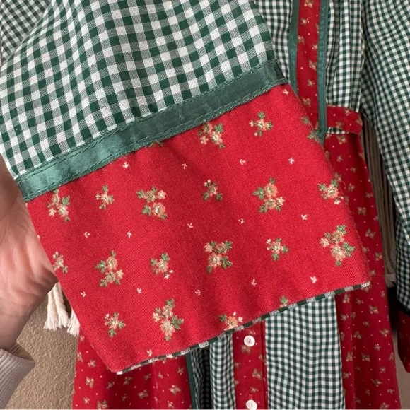 Vintage Gunne Sax Prairie dress Red Green Gingham Floral - Picture 9 of 13